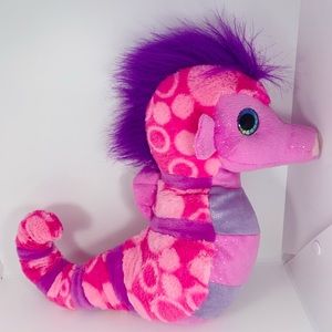 Wild Republic Pink Sea Horse Plush 12" Stuffed Animal Toy Doll Glitter Heart Eye